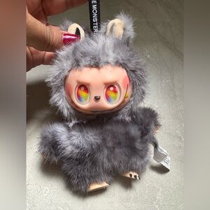 ID Secret Labubu INSPIRED Gray Furry Plush Toy with Rainbow Eyes